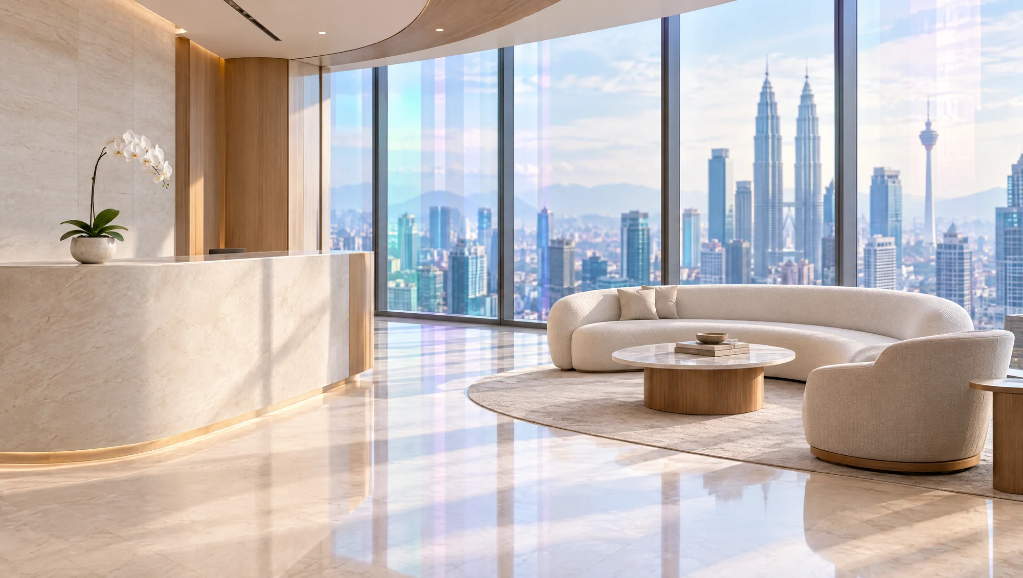 PropertyLab reception overlooking Kuala Lumpur