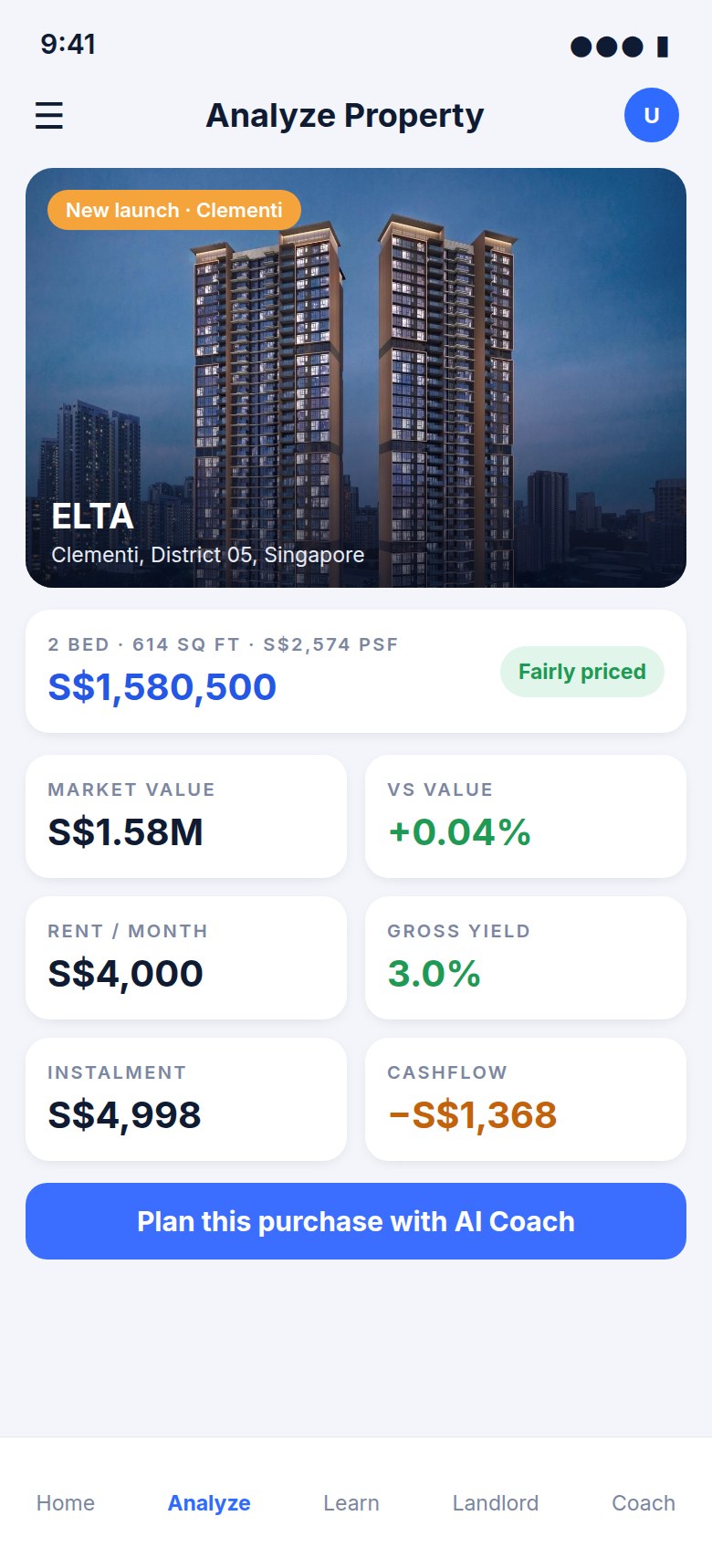 PropertyLab app, Analyze: ELTA, Singapore