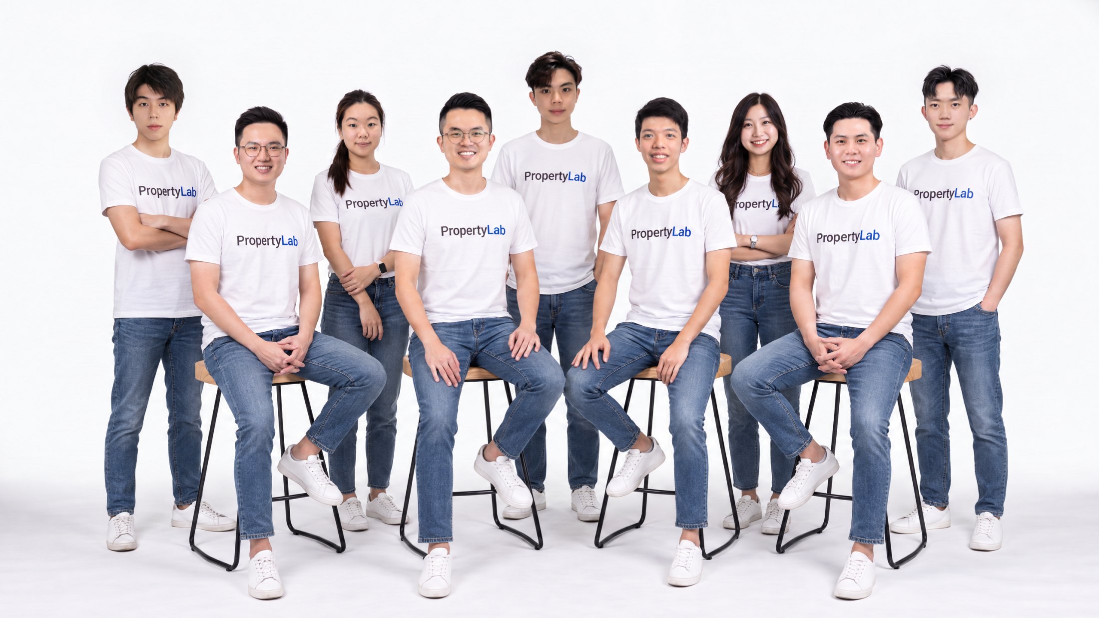 The PropertyLab team, nine people in PropertyLab T-shirts